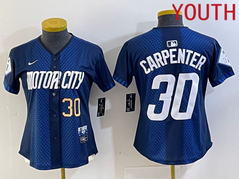 Youth Detroit Tigers #30 Carpenter Blue City Edition Nike 2024 MLB Jersey style 3->youth mlb jersey->Youth Jersey